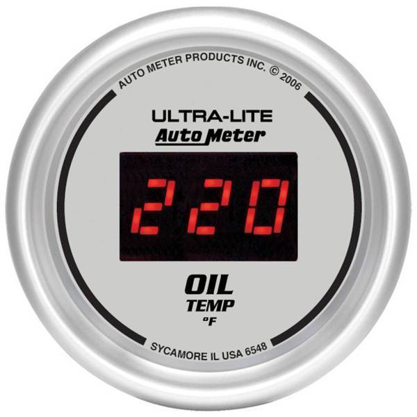 Autometer - AutoMeter GAUGE OIL TEMP 2 1/16in. 340deg.F DIGITAL SILVER DIAL W/RED LED - 6548