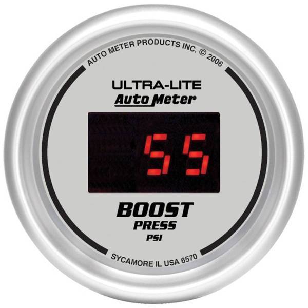 Autometer - AutoMeter GAUGE BOOST 2 1/16in. 60PSI DIGITAL SILVER DIAL W/RED LED - 6570