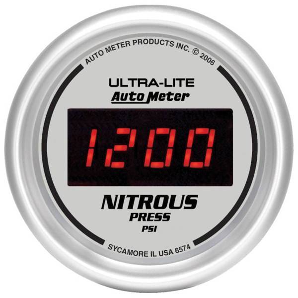 Autometer - AutoMeter GAUGE NITROUS PRESSURE 2 1/16in. 1600PSI DIGITAL SILVER DIAL W/RED LED - 6574