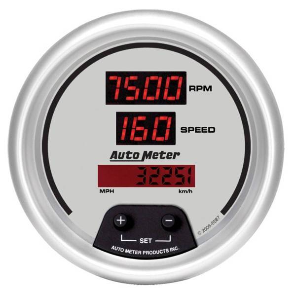 Autometer - AutoMeter GAUGE TACH/SPEED 3 3/8in. 260MPH/260KMH/10KRPM ELEC PRGRM DIG SLVR W/RD LE - 6587