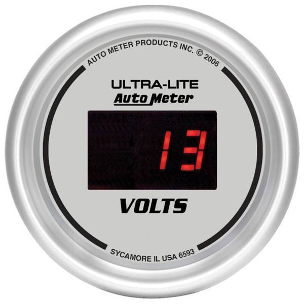 Autometer - AutoMeter GAUGE VOLTMETER 2 1/16in. 18V DIGITAL SILVER DIAL W/RED LED - 6593