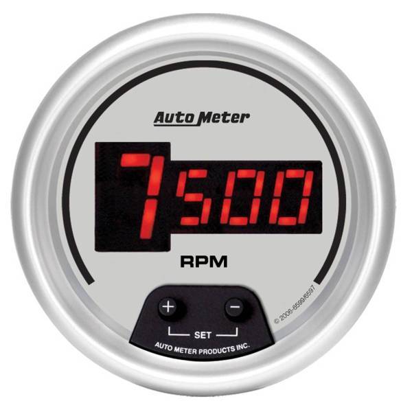 Autometer - AutoMeter GAUGE TACH 3 3/8in. 10K RPM IN-DASH DIGITAL SILVER DIAL W/RED LED - 6597