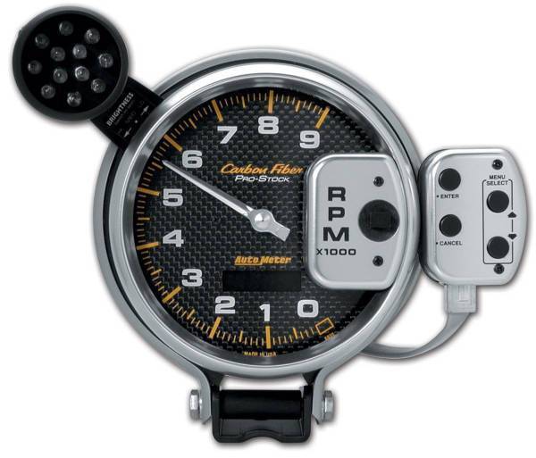 Autometer - AutoMeter GAUGE TACH 5in. 9K RPM PRO-STOCK PEDESTAL W/SUPER LITE/PK MEM CARBON FIBER - 6835