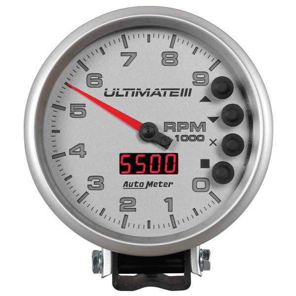 Autometer - AutoMeter GAUGE TACH 5in. 9K RPM PEDESTAL DATALOGGING ULTIMATE III PLAYBACK SILVER - 6882