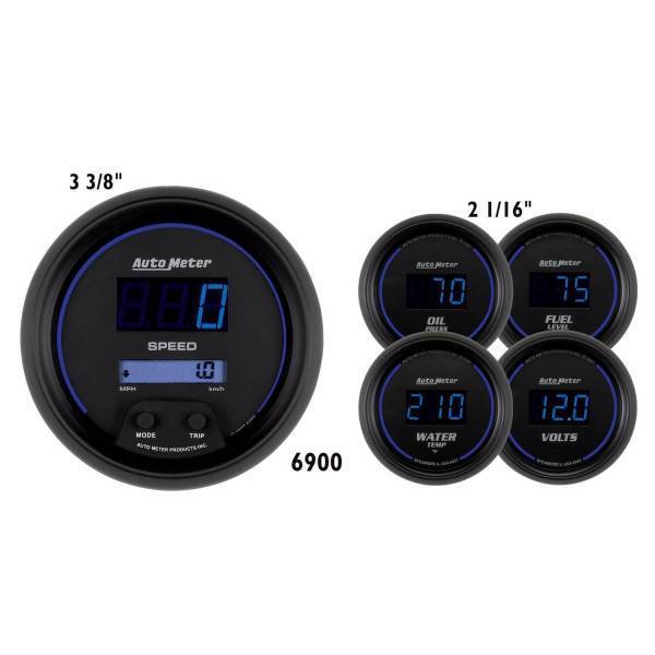 Autometer - AutoMeter GAUGE KIT 5 PC 3 3/8in./2 1/16in. ELEC SPEEDOMETER DIGITAL BLK W/BLUE LED - 6900