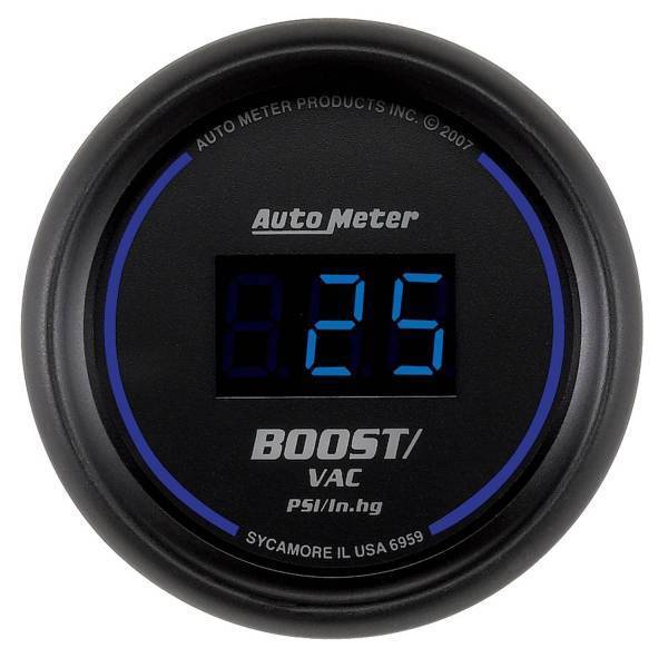 Autometer - AutoMeter GAUGE VAC/BOOST 2 1/16in. 30INHG-30PSI DIGITAL BLACK DIAL W/BLUE LED - 6959