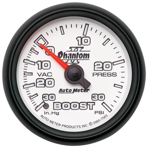 Autometer - AutoMeter GAUGE VAC/BOOST 2 1/16in. 30INHG-30PSI MECHANICAL PHANTOM II - 7503