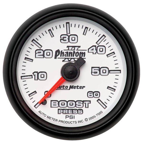 Autometer - AutoMeter GAUGE BOOST 2 1/16in. 60PSI MECHANICAL PHANTOM II - 7505