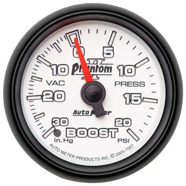 Autometer - AutoMeter GAUGE VAC/BOOST 2 1/16in. 30INHG-20PSI MECHANICAL PHANTOM II - 7507