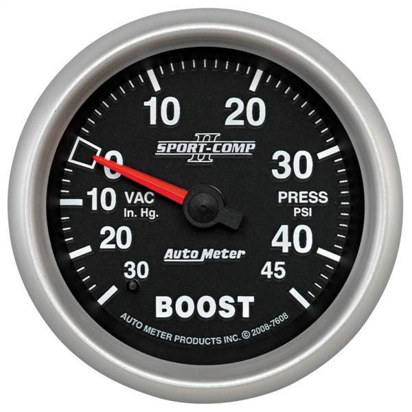 Autometer - AutoMeter GAUGE VAC/BOOST 2 5/8in. 30INHG-45PSI MECHANICAL SPORT-COMP II - 7608