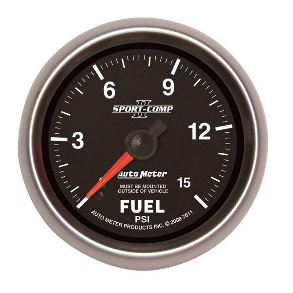 Autometer - AutoMeter GAUGE FUEL PRESSURE 2 5/8in. 15PSI MECHANICAL SPORT-COMP II - 7611