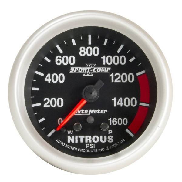 Autometer - AutoMeter GAUGE NITROUS PRESS 2 5/8in. 1600PSI STEPPER MOTOR W/PK/WRN SPORT-COMP II - 7674