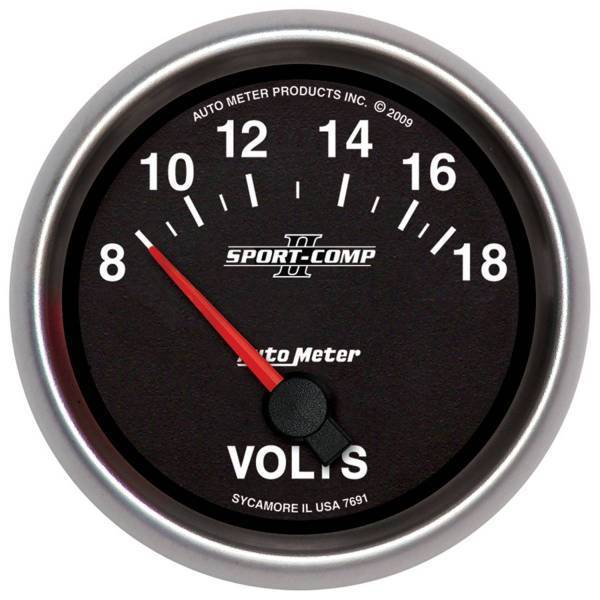 Autometer - AutoMeter GAUGE VOLTMETER 2 5/8in. 18V ELECTRIC SPORT-COMP II - 7691