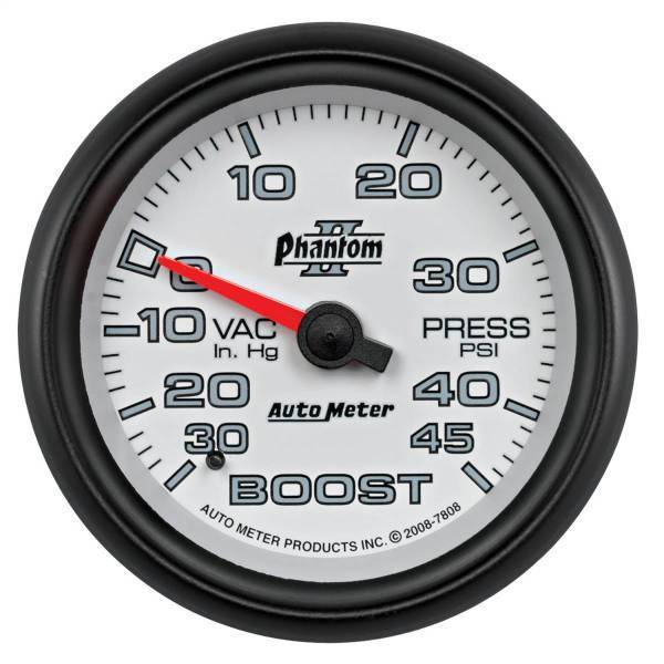 Autometer - AutoMeter GAUGE VAC/BOOST 2 5/8in. 30INHG-45PSI MECHANICAL PHANTOM II - 7808