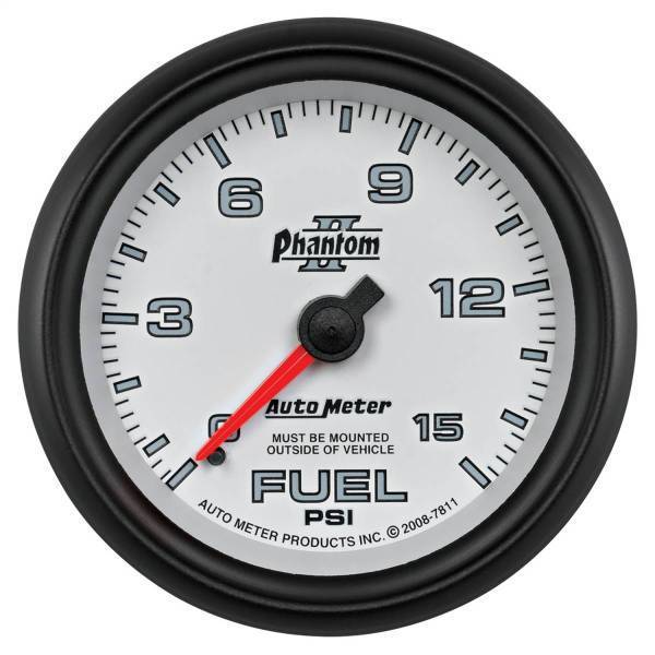 Autometer - AutoMeter GAUGE FUEL PRESSURE 2 5/8in. 15PSI MECHANICAL PHANTOM II - 7811