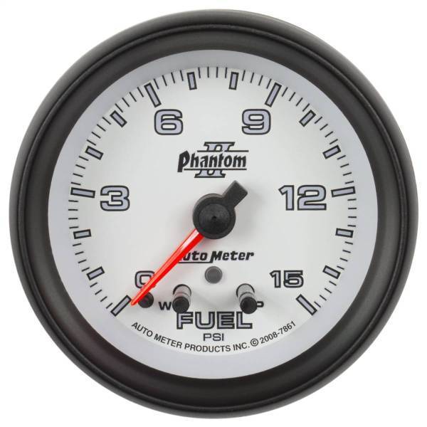 Autometer - AutoMeter GAUGE FUEL PRESS 2 5/8in. 15PSI STEPPER MOTOR W/PEAK/WARN PHANTOM II - 7861