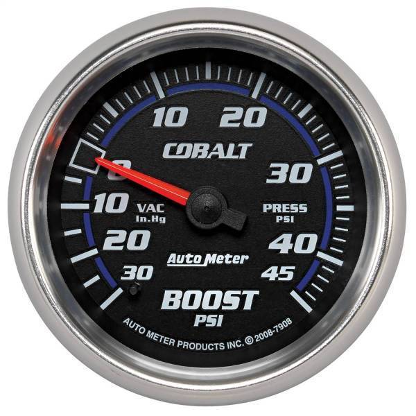 Autometer - AutoMeter GAUGE VAC/BOOST 2 5/8in. 30INHG-45PSI MECHANICAL COBALT - 7908