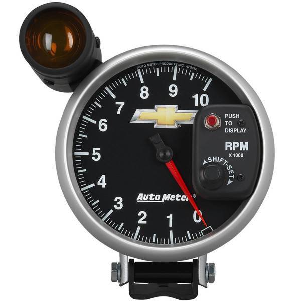 Autometer - AutoMeter GAUGE TACH 5in. 10K RPM PEDESTAL W/EXT. SHIFT-LITE CHEVY GOLD BOWTIE - 880445