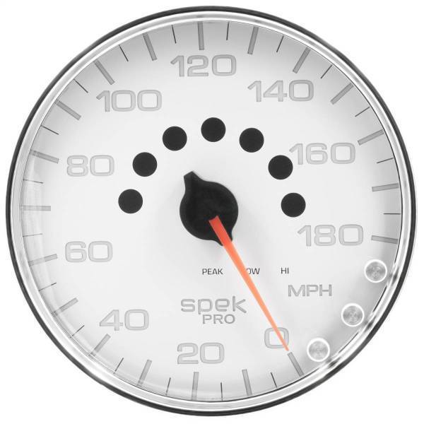 Autometer - AutoMeter GAUGE SPEEDOMETER 5in. 180 MPH ELEC. PROGRAMMABLE WHITE/CHROME SPEK-PRO - P23011