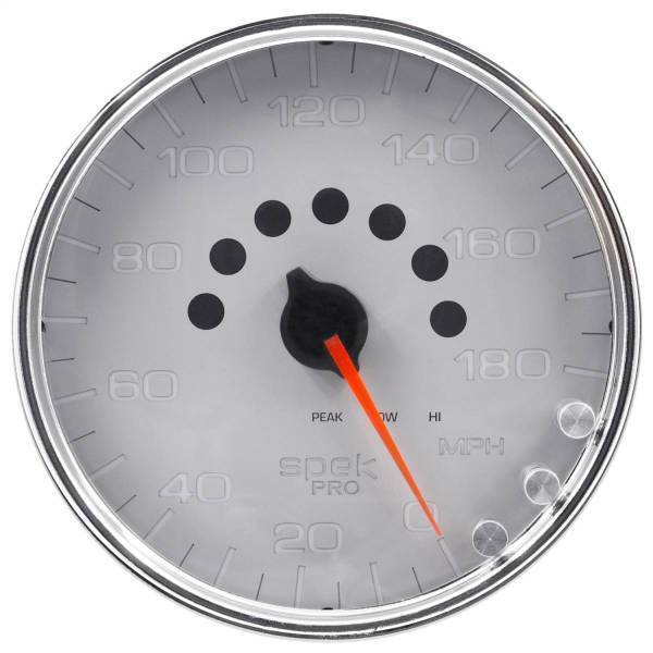 Autometer - AutoMeter GAUGE SPEEDOMETER 5in. 180 MPH ELEC. PROGRAMMABLE SILVER/CHROME SPEK-PRO - P23021
