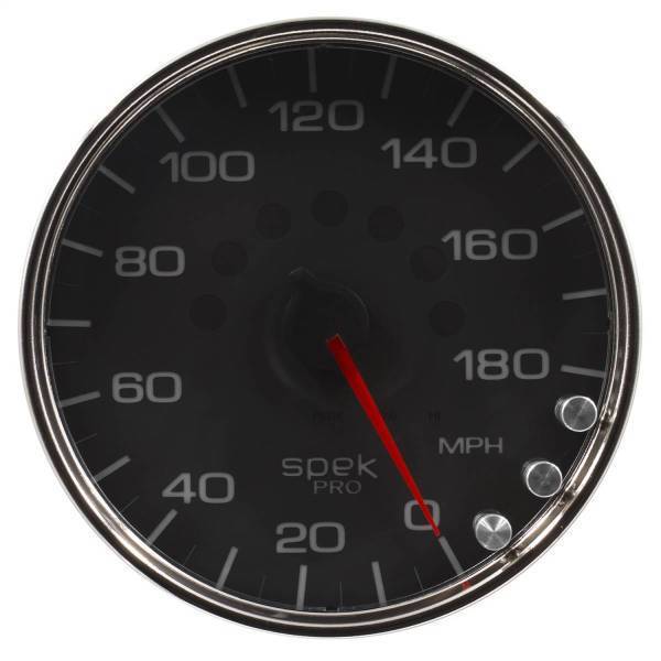 Autometer - AutoMeter GAUGE SPEEDOMETER 5in. 180 MPH ELEC. PROGRAMMABLE BLACK/CHROME SPEK-PRO - P23031