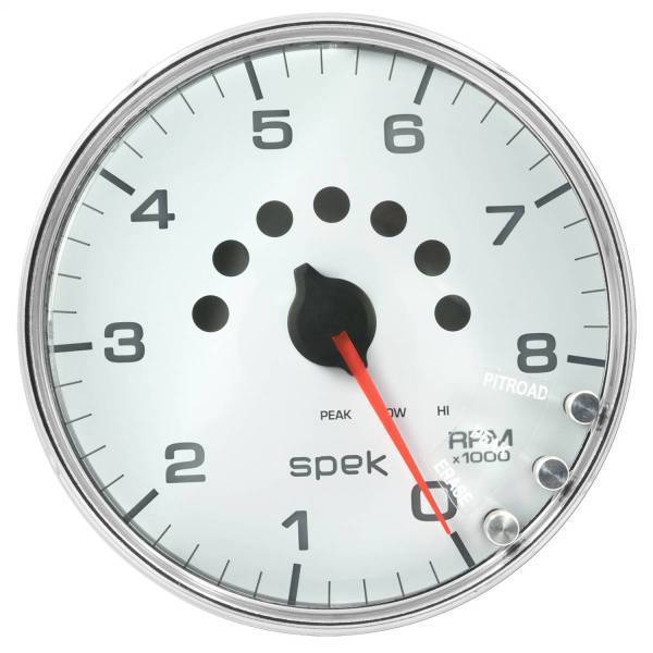 Autometer - AutoMeter GAUGE TACHOMETER 5in. 8K RPM W/SHIFT LIGHT/PEAK MEM WHITE/CHROME SPEK-PRO - P23811