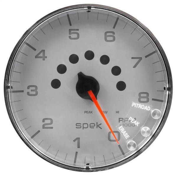 Autometer - AutoMeter GAUGE TACHOMETER 5in. 8K RPM W/SHIFT LIGHT/PEAK MEM SILVER/CHROME SPEK-PRO - P238218