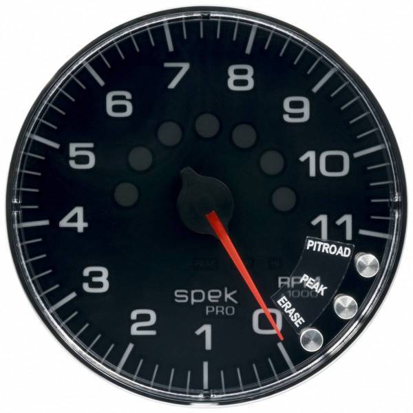 Autometer - AutoMeter GAUGE TACHOMETER 5in. 11K RPM W/SHIFT LIGHT/PEAK MEM BLACK/CHROME SPEK-PRO - P239318