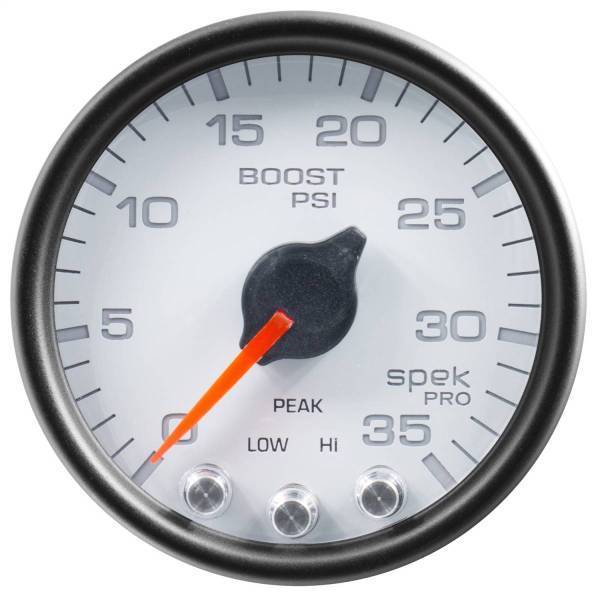 Autometer - AutoMeter GAUGE BOOST 2 1/16in. 35PSI STEPPER MOTOR W/PEAK/WARN WHITE/BLACK SPEK-PRO - P30312