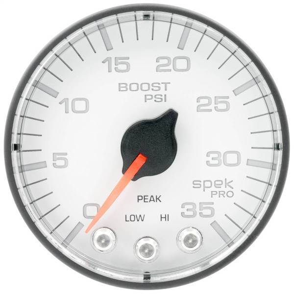 Autometer - AutoMeter GAUGE BOOST 2 1/16in. 35PSI STEPPER MOTOR W/PEAK/WARN WHITE/BLACK SPEK-PRO - P303128