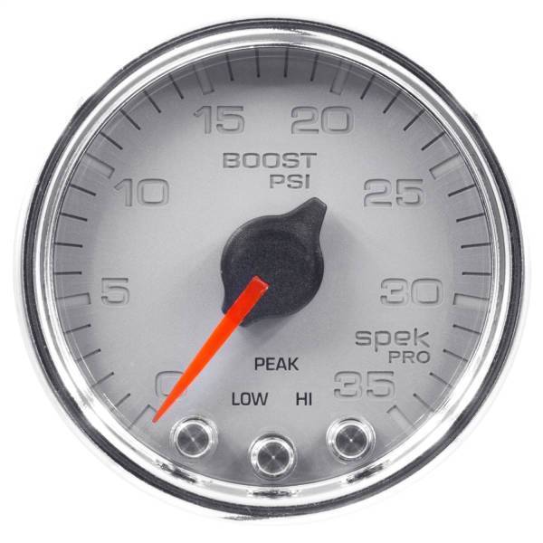 Autometer - AutoMeter GAUGE BOOST 2 1/16in. 35PSI STEPPER MOTOR W/PEAK/WARN SLVR/CHRME SPEK-PRO - P30321