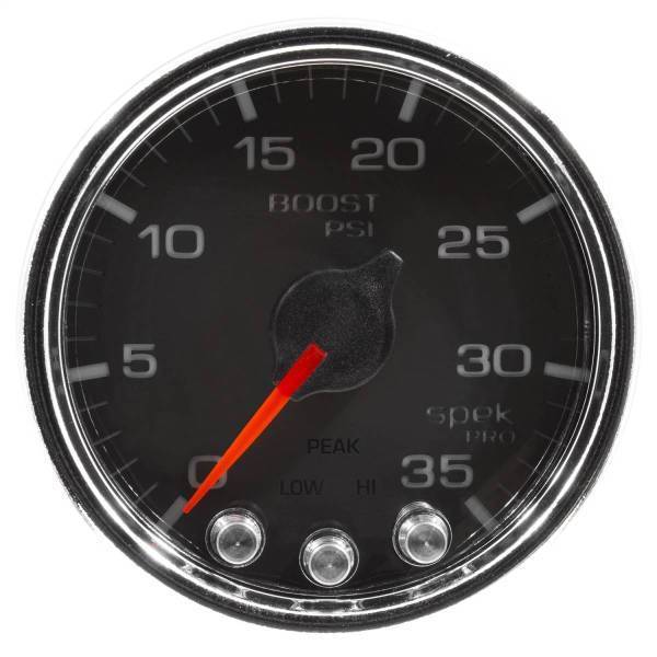 Autometer - AutoMeter GAUGE BOOST 2 1/16in. 35PSI STEPPER MOTOR W/PEAK/WARN BLK/CHROME SPEK-PRO - P30331
