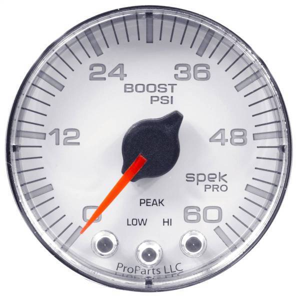 Autometer - AutoMeter GAUGE BOOST 2 1/16in. 60PSI STEPPER MOTOR W/PEAK/WARN WHT/CHRM SPEK-PRO - P304118
