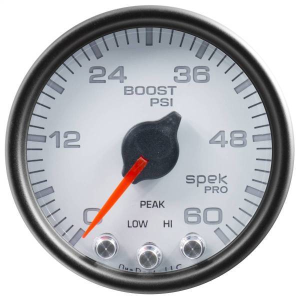 Autometer - AutoMeter GAUGE BOOST 2 1/16in. 60PSI STEPPER MOTOR W/PEAK/WARN WHT/BLK SPEK-PRO - P30412