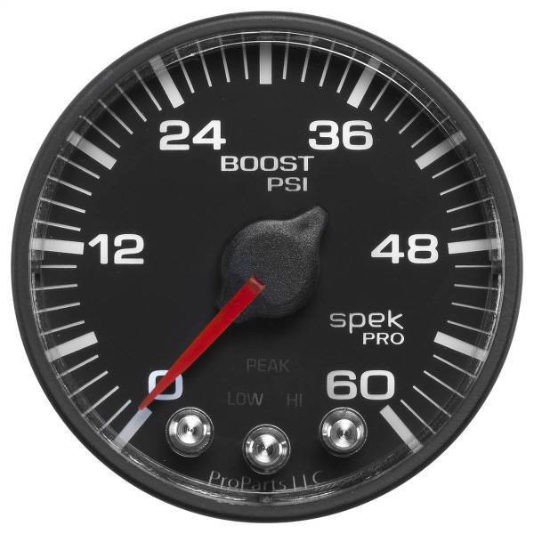 Autometer - AutoMeter GAUGE BOOST 2 1/16in. 60PSI STEPPER MOTOR W/PEAK/WARN BLK/BLACK SPEK-PRO - P304328