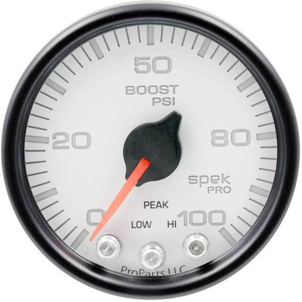 Autometer - AutoMeter GAUGE BOOST 2 1/16in. 100PSI STEPPER MOTOR W/PEAK/WARN WHT/BLK SPEK-PRO - P30512