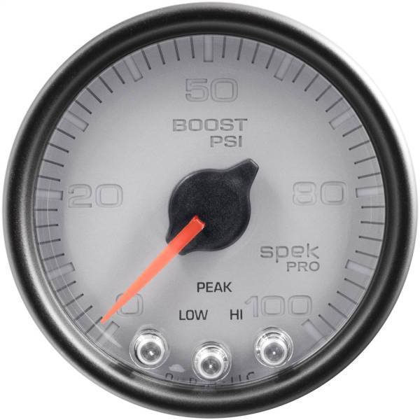 Autometer - AutoMeter GAUGE BOOST 2 1/16in. 100PSI STEPPER MOTOR W/PEAK/WARN SLVR/BLK SPEK-PRO - P30522