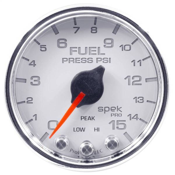 Autometer - AutoMeter GAUGE FUEL PRESS 2 1/16in. 15PSI STEPPER MOTOR W/PEAK/WARN WHT/CHRM SPEK - P31511