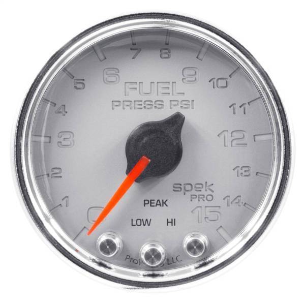 Autometer - AutoMeter GAUGE FUEL PRESS 2 1/16in. 15PSI STEPPER MOTOR W/PEAK/WARN SLVR/CHRM SPEK - P31521
