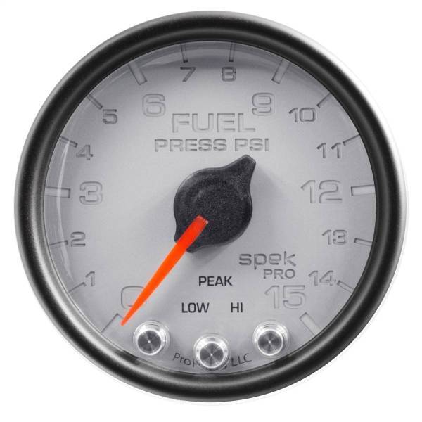 Autometer - AutoMeter GAUGE FUEL PRESS 2 1/16in. 15PSI STEPPER MOTOR W/PEAK/WARN SLVR/BLK SPEK - P31522