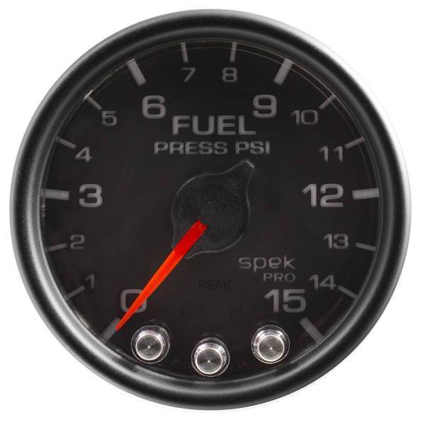 Autometer - AutoMeter GAUGE FUEL PRESS 2 1/16in. 15PSI STEPPER MOTOR W/PEAK/WARN BLK/BLK SPEK - P31532