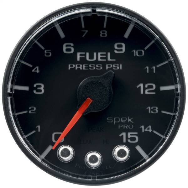 Autometer - AutoMeter GAUGE FUEL PRESS 2 1/16in. 15PSI STEPPER MOTOR W/PEAK/WARN BLK/BLK SPEK - P315328