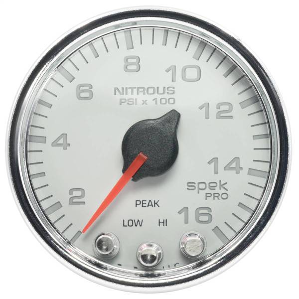 Autometer - AutoMeter GAUGE NITROUS PRESS 2 1/16in. 1600PSI STEPPER MOTOR W/PK/WRN WHT/CHRM SPEK - P32011