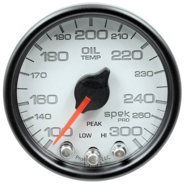 Autometer - AutoMeter GAUGE OIL TEMP 2 1/16in. 300deg.F STEPPER MOTOR W/PEAK/WARN WHT/BLK SPEK-P - P32212
