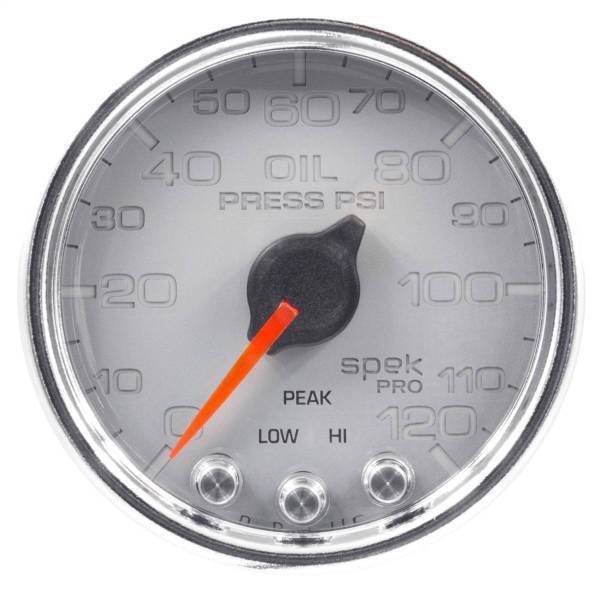 Autometer - AutoMeter GAUGE OIL PRESS 2 1/16in. 120PSI STEPPER MOTOR W/PEAK/WARN SLVR/CHRM SPEK - P32521