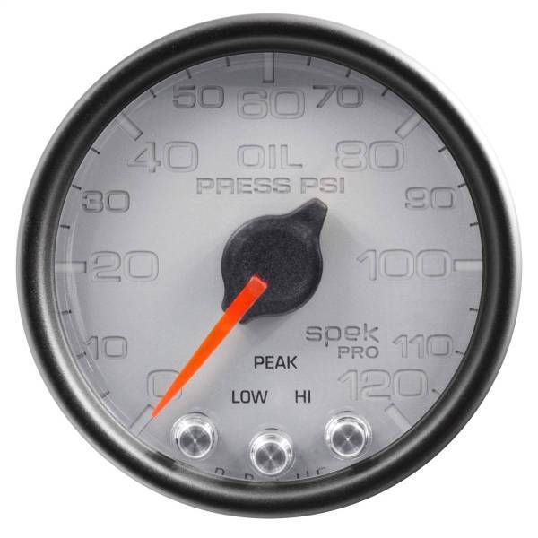 Autometer - AutoMeter GAUGE OIL PRESS 2 1/16in. 120PSI STEPPER MOTOR W/PEAK/WARN SLVR/BLK SPEK - P32522