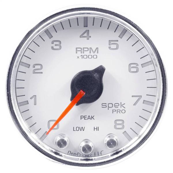 Autometer - AutoMeter GAUGE TACH 2 1/16in. 8K RPM W/SHIFT LIGHT/PEAK MEM WHT/CHRM SPEK-PRO - P33411