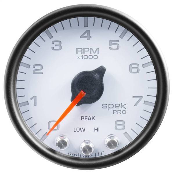 Autometer - AutoMeter GAUGE TACH 2 1/16in. 8K RPM W/SHIFT LIGHT/PEAK MEM WHT/BLK SPEK-PRO - P33412