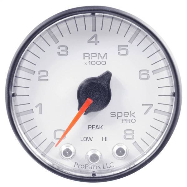 Autometer - AutoMeter GAUGE TACH 2 1/16in. 8K RPM W/SHIFT LIGHT/PEAK MEM WHT/BLK SPEK-PRO - P334128