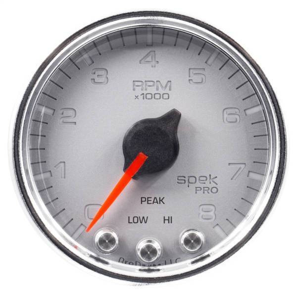 Autometer - AutoMeter GAUGE TACH 2 1/16in. 8K RPM W/SHIFT LIGHT/PEAK MEM SLVR/CHRM SPEK-PRO - P33421